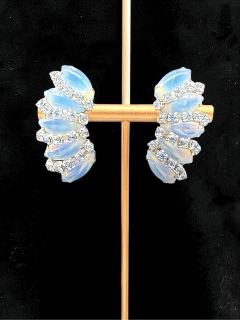 Art Glass Givre Blue Opalescent Clip On Climber Earrings Something Blue MCM